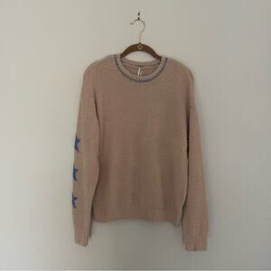 Teddy Bear Sweater Tan & Cobalt Blue Stars Super Soft NWT